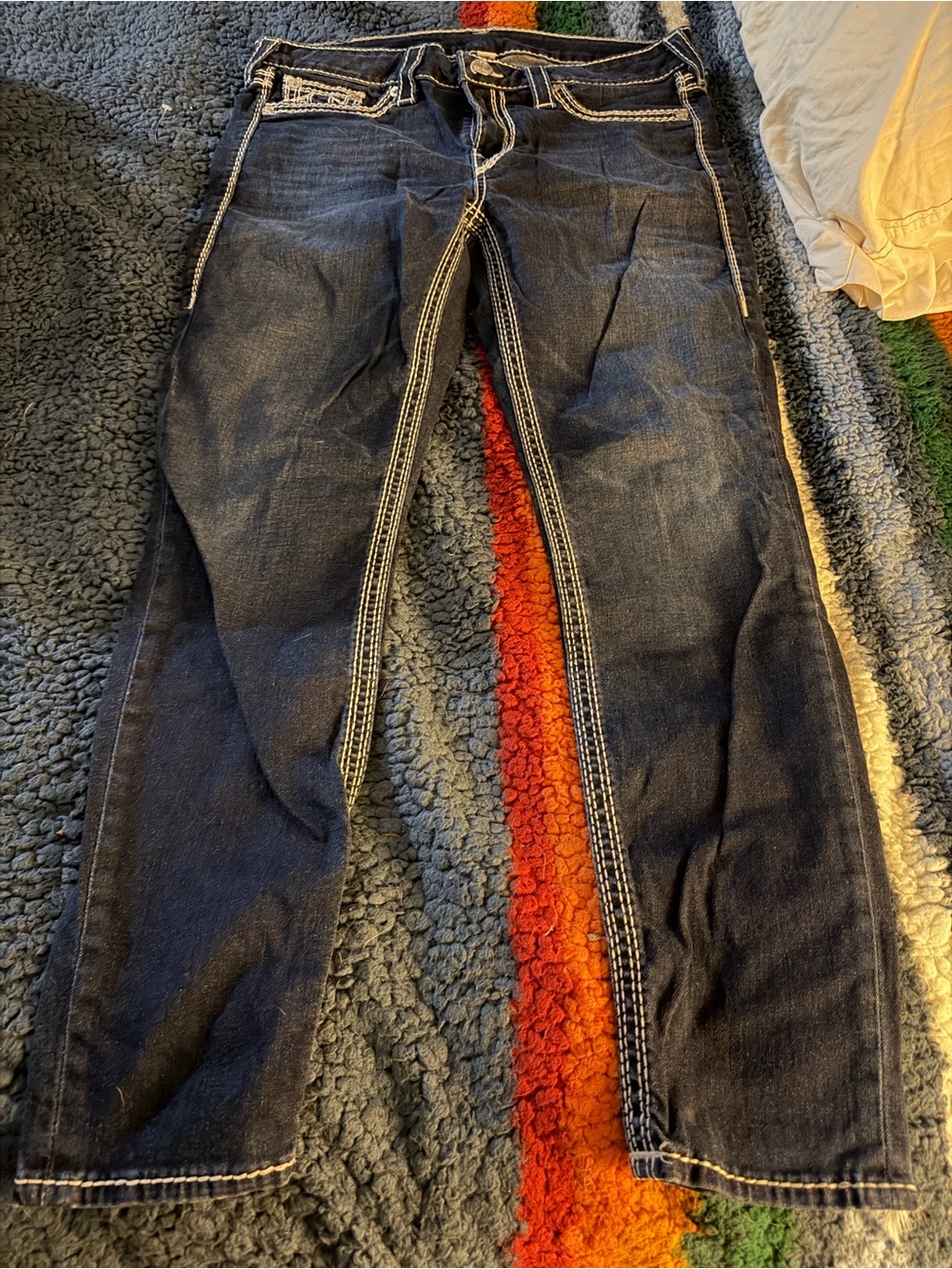 True Religion Women's Skinny Jeans in Dark Indigo with White Stitching